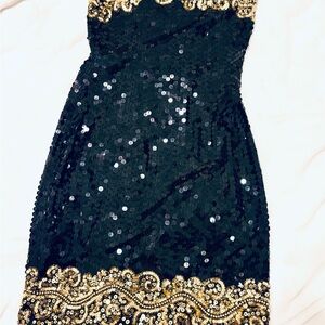 Niteline Black and Gold Sequin Mini Dress
